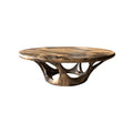 Sculpted Solid Wood Round Coffee Table with Hollowed Base in Natural Oak finish