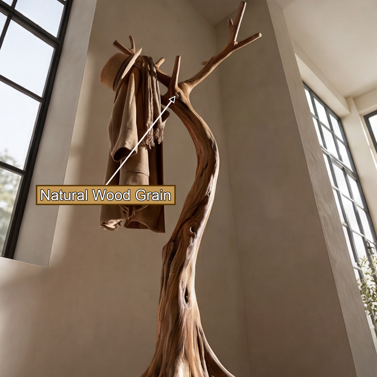 Sculpted Solid Hardwood Tree Coat Rack with Curved Trunk - view 11