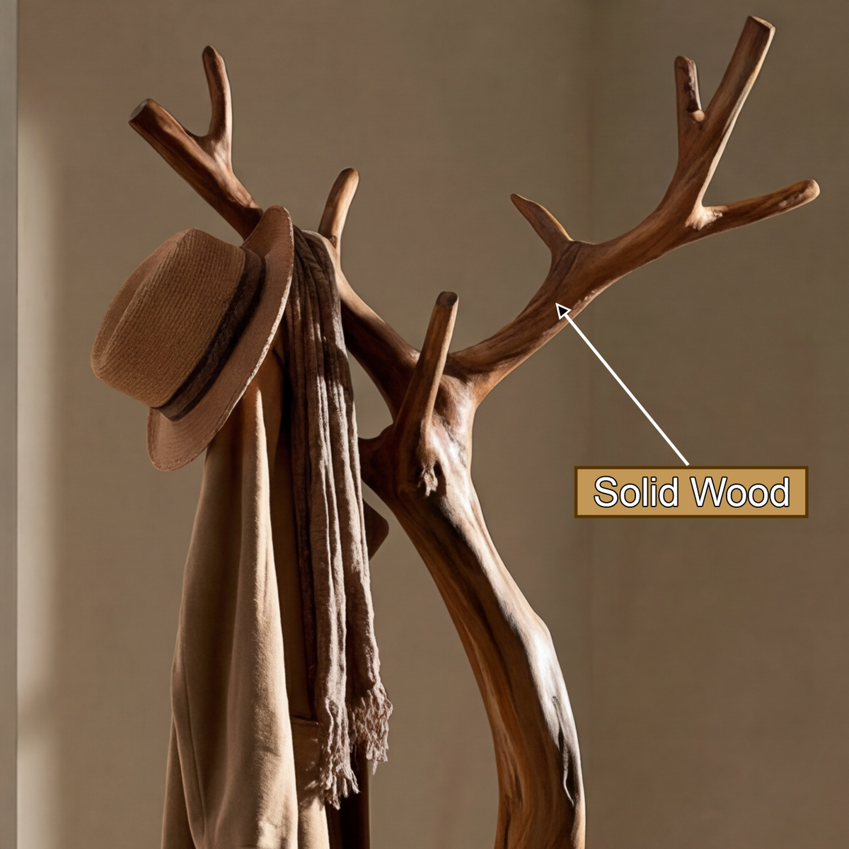 Sculpted Solid Hardwood Tree Coat Rack with Curved Trunk - view 12