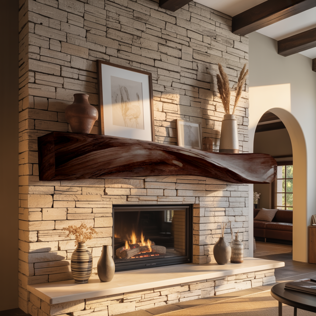 Wave-Form Solid Wood Floating Fireplace Mantel Shelf - view 3