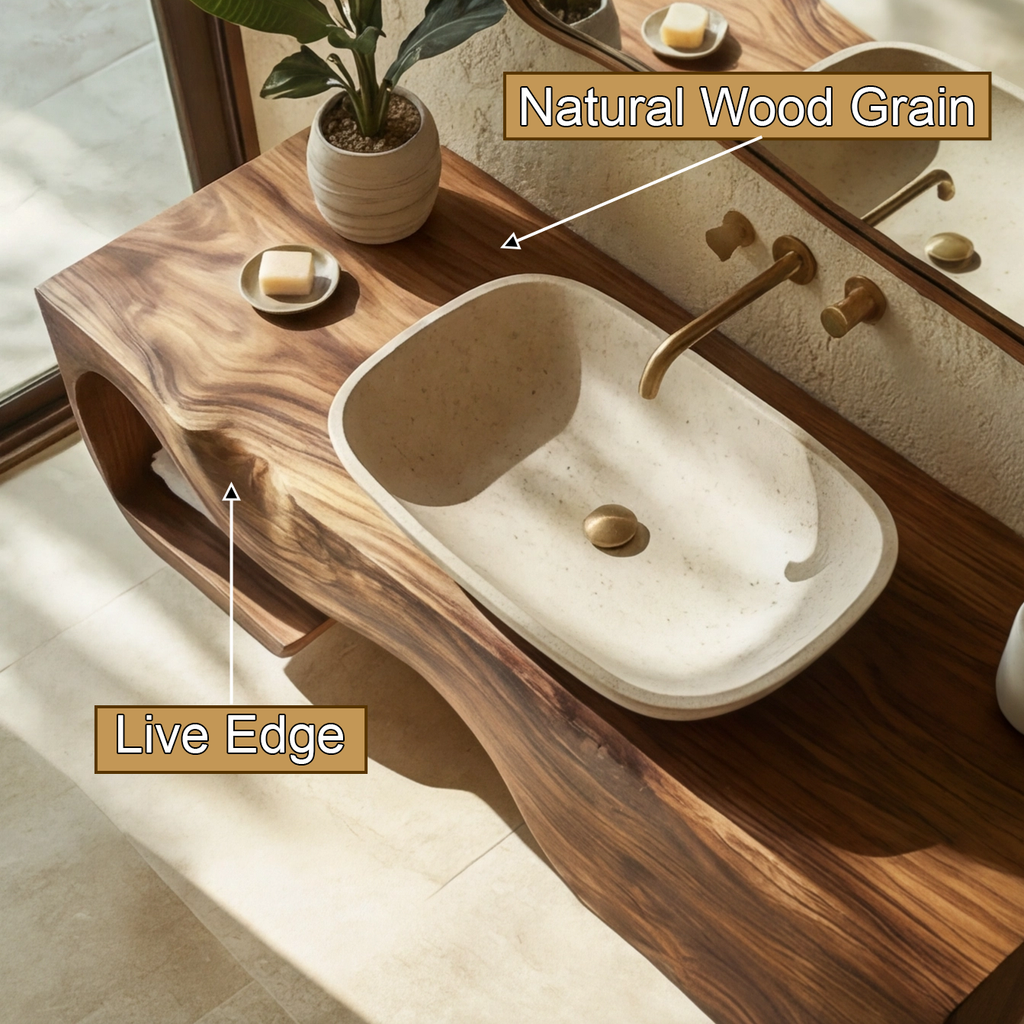 Sculpted Solid Wood Floating Bathroom Vanity with Drawer - view 2