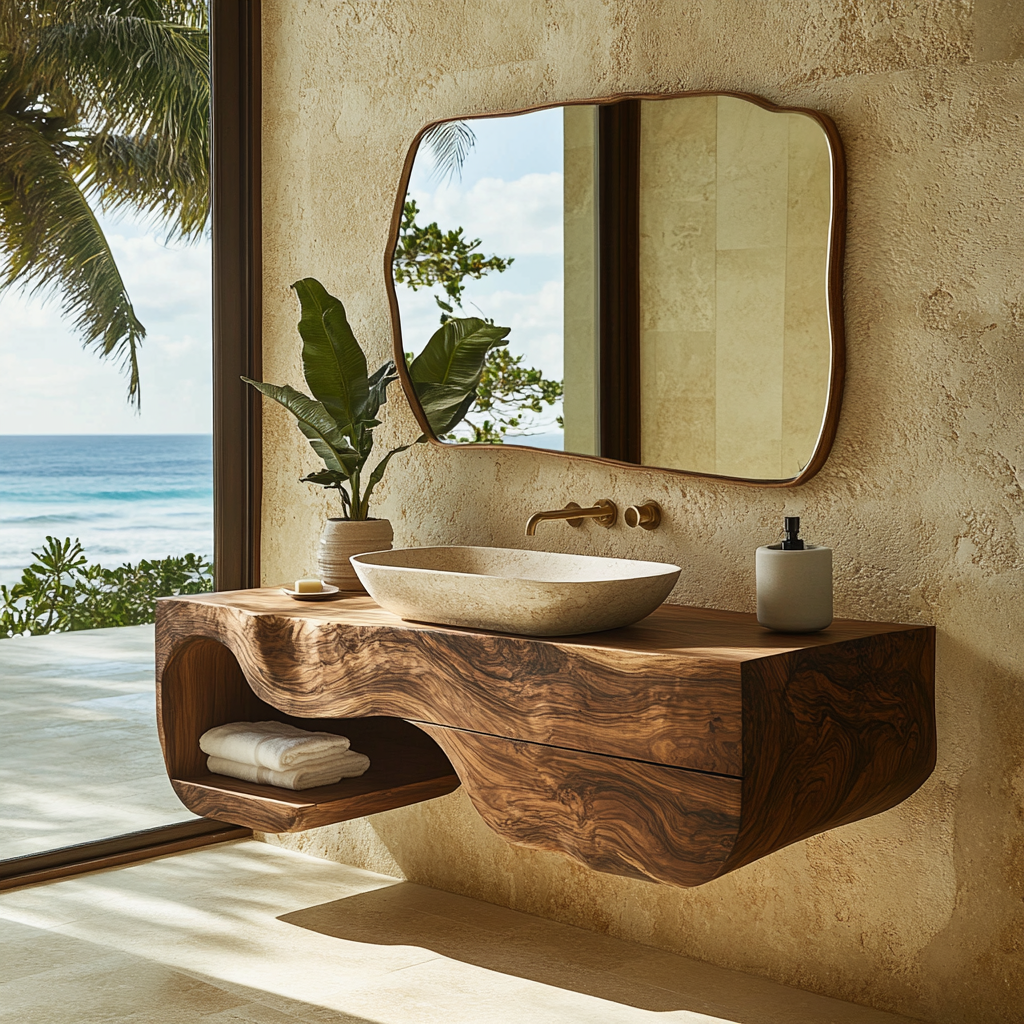 Sculpted Solid Wood Floating Bathroom Vanity with Drawer - view 4