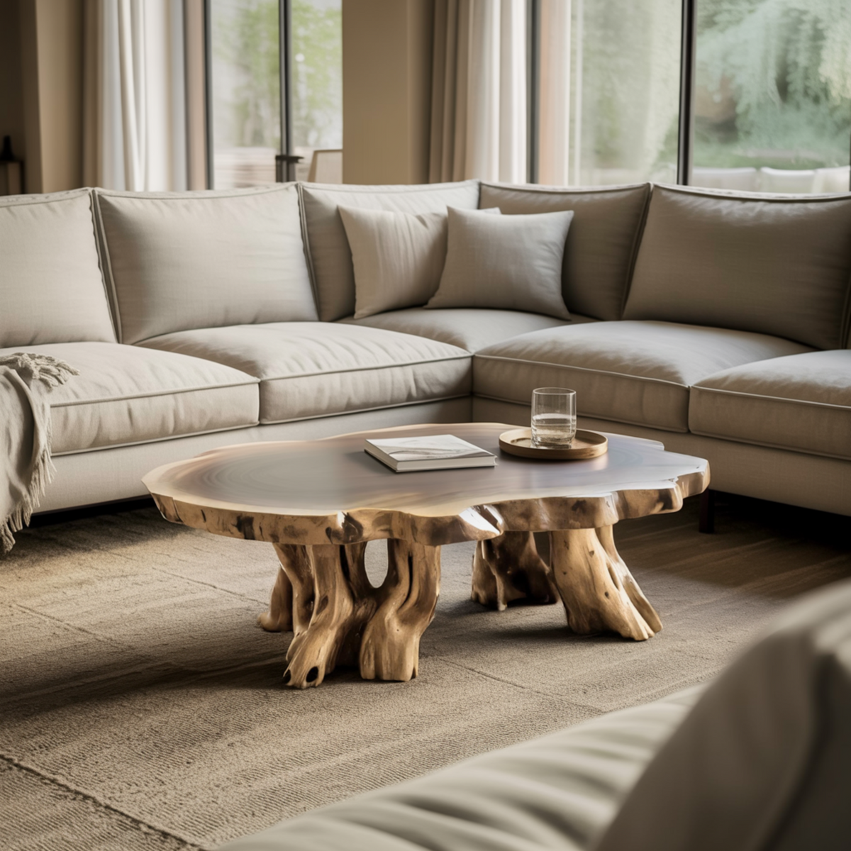 Teak Root Coffee Table with Sculptural Root-Form Base - view 4