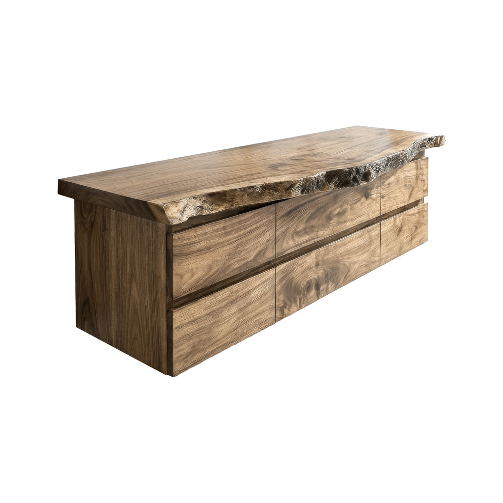 Live Edge Solid Hardwood Floating Bathroom Vanity with Drawers in Natural Oak finish