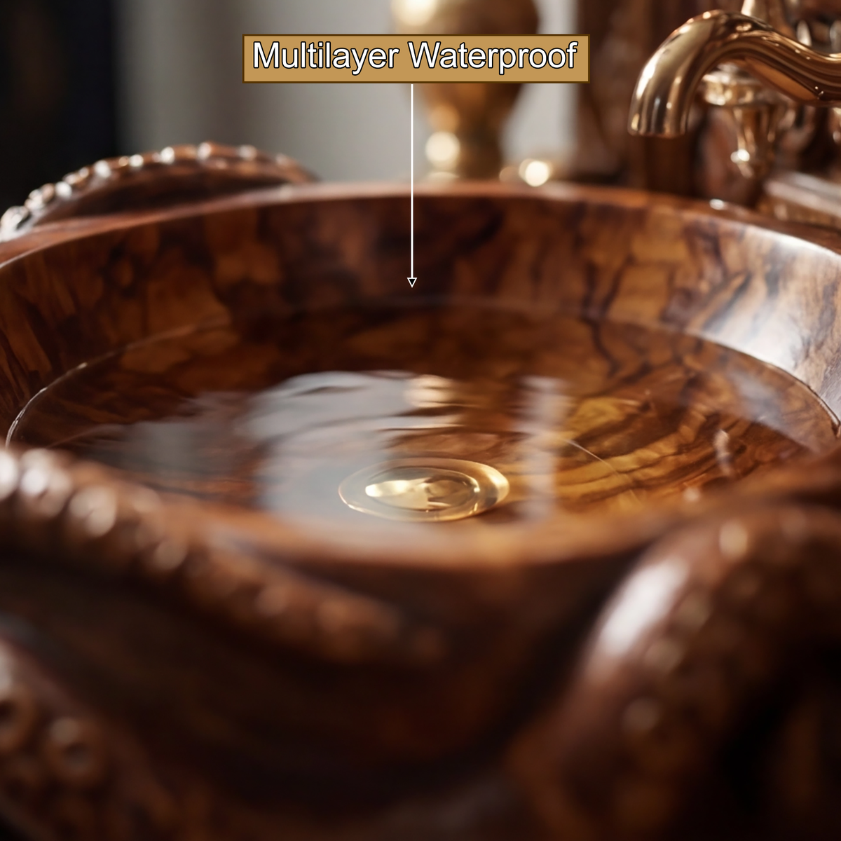 Hand-Carved Solid Wood Octopus Vessel Sink with Sculpted Tentacles - view 4