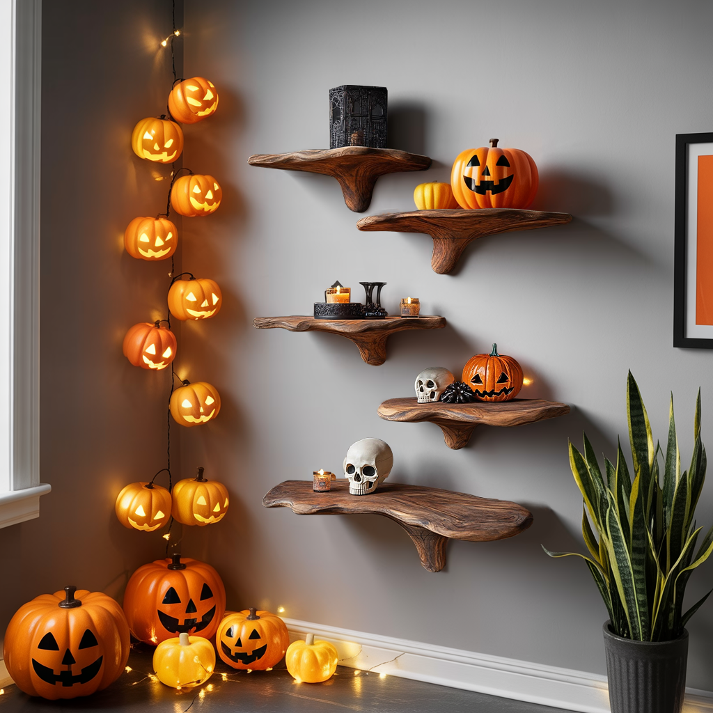 Live Edge Solid Wood Mushroom Floating Shelf, Mid-Century Style - view 3
