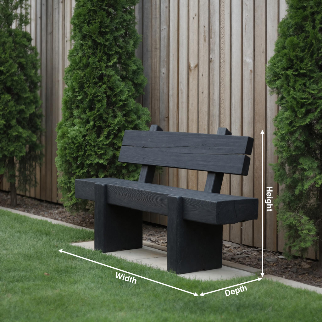 Charred Solid Wood Outdoor Bench with Reclined Backrest - view 8