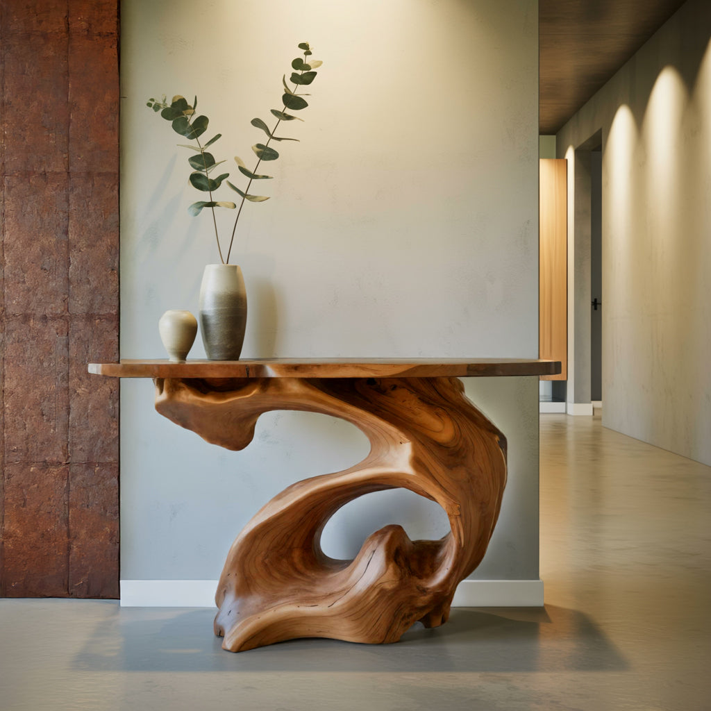 Live Edge Slab Console Table with Sculptural Solid Wood Base - view 2