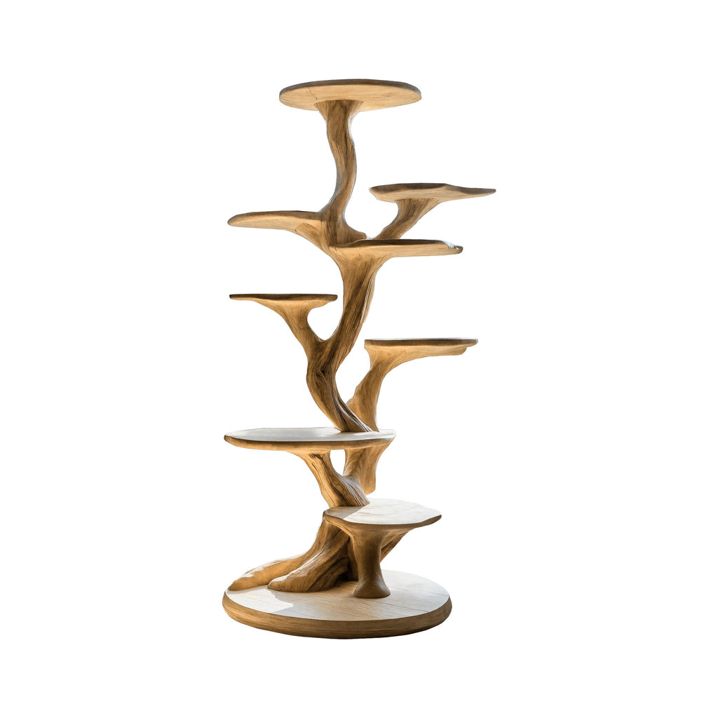 Sculpted Solid Wood Tree-Inspired Cat Tree with Staggered Platforms in Natural Oak finish