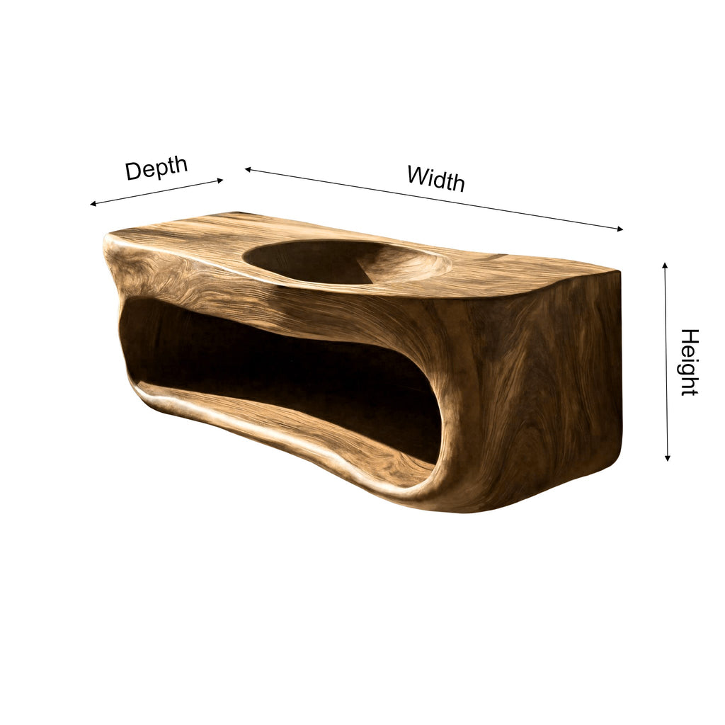 Solid Wood Floating Bathroom Vanity with Carved Integrated Sink - view 5
