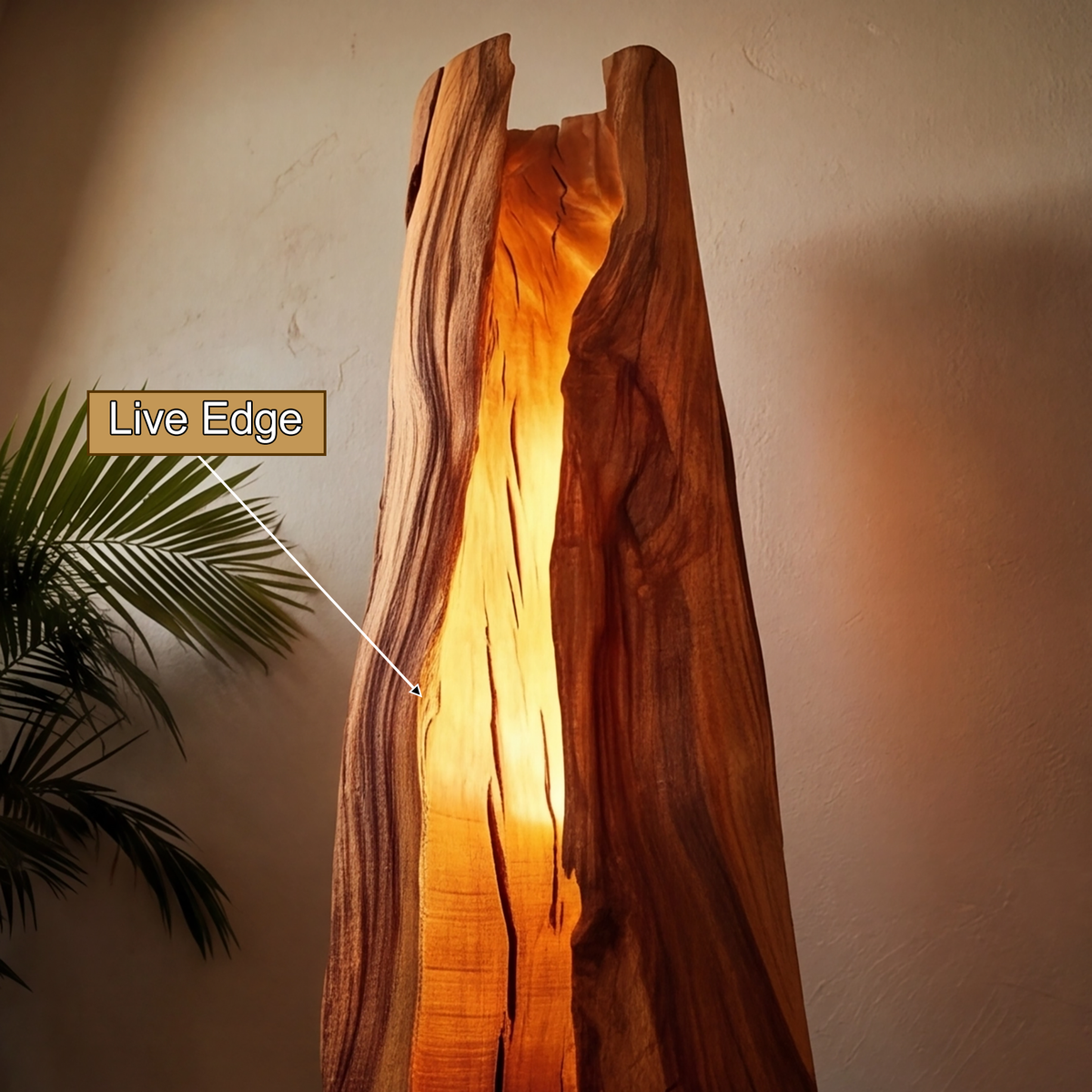 Live Edge Solid Wood Floor Lamp with Integrated LED Center Split - view 9