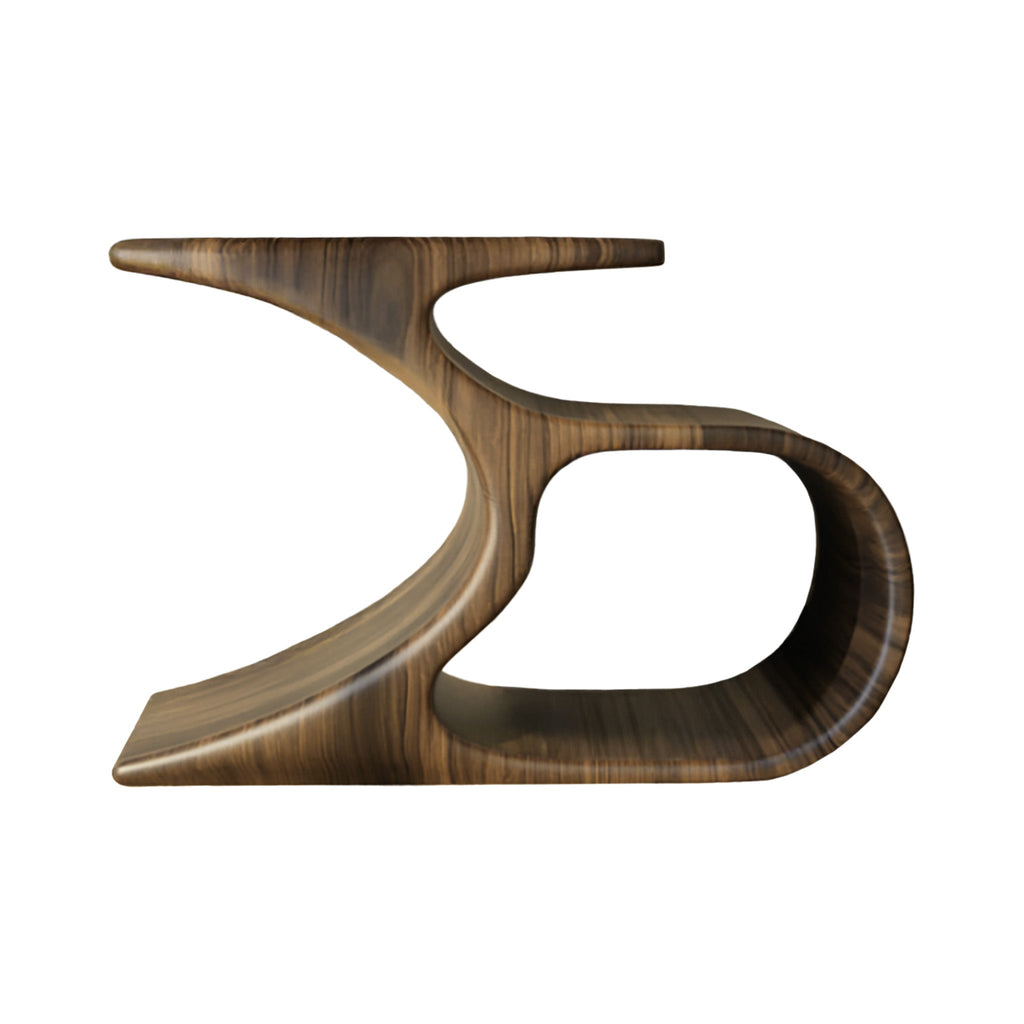 Sculpted Solid Wood Record Player Stand with Curved Vinyl Storage in Natural Oak finish