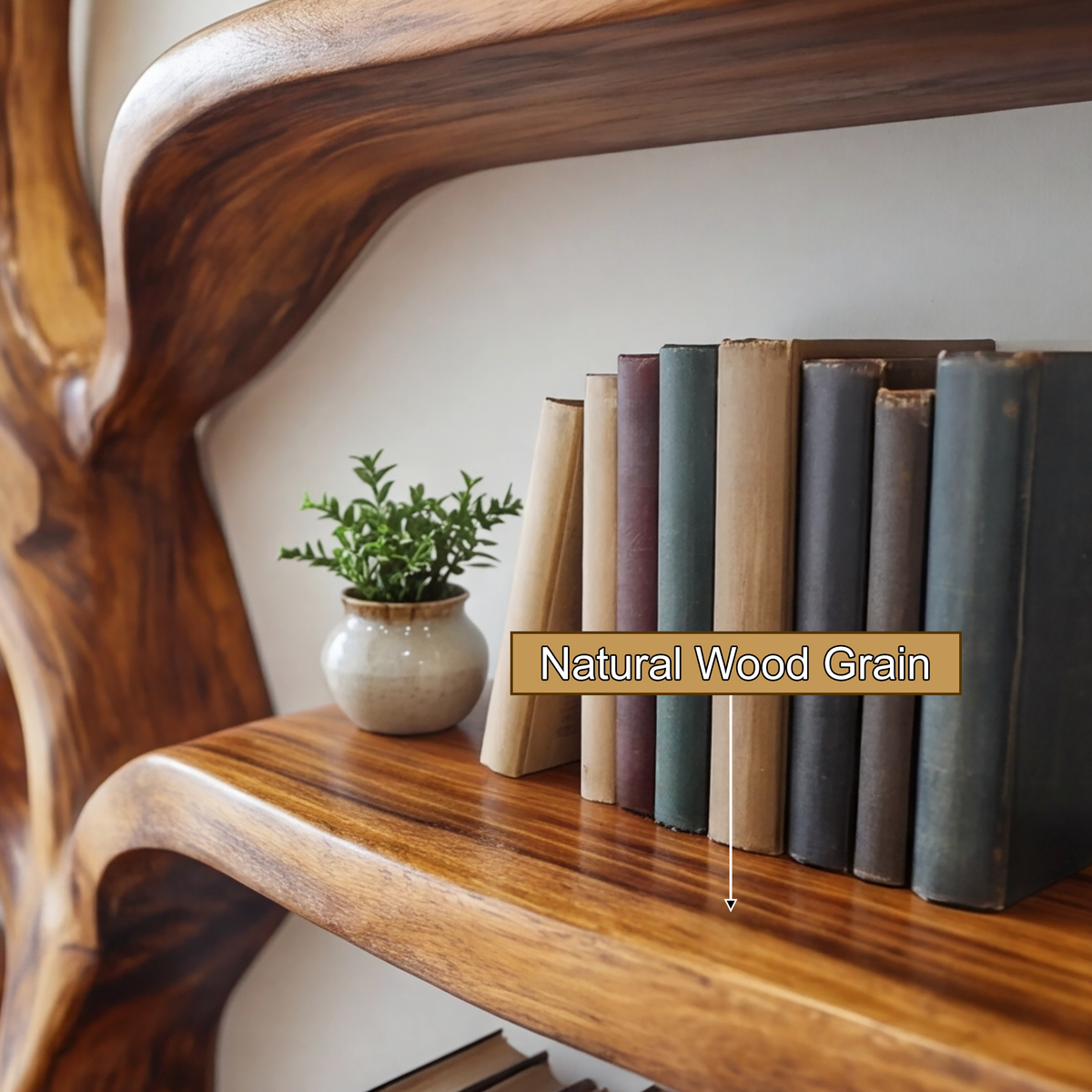 Leaning Tree Live Edge Solid Wood Bookshelf, Floor Standing - view 7