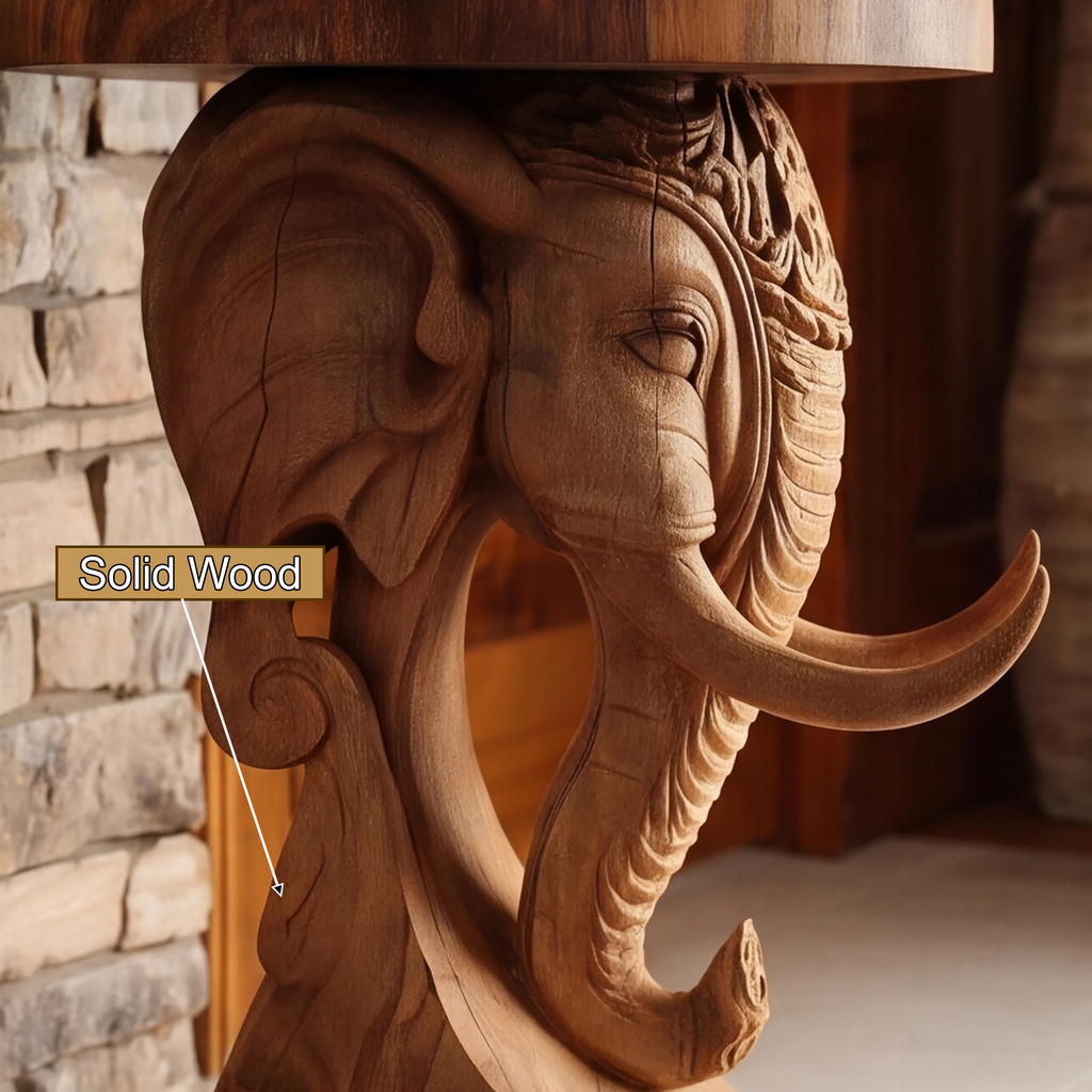 Elephant Carved Solid Hardwood Pedestal Stand with Round Top - view 3