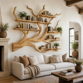 Solid Hardwood Floating Tree Bookshelf with Branching Canopy in Natural Oak finish