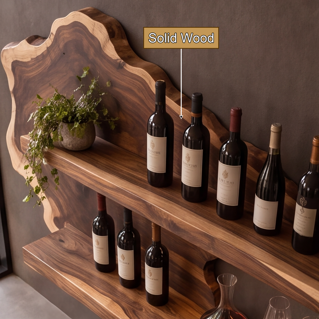 Live Edge Floating Wine Shelf with Back Panel and Stemware Rack - view 11