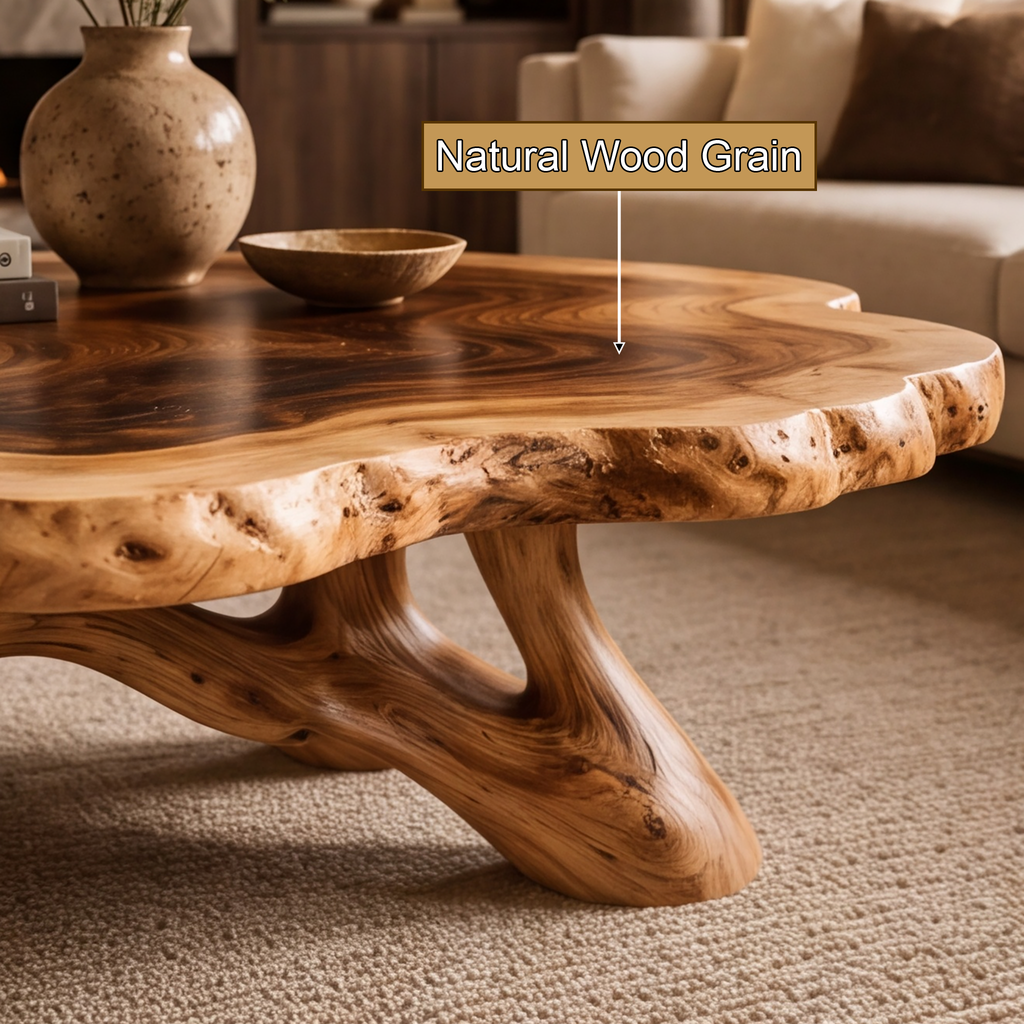 Solid Hardwood Coffee Table with Natural Edge Top and Arched Root Base - view 11