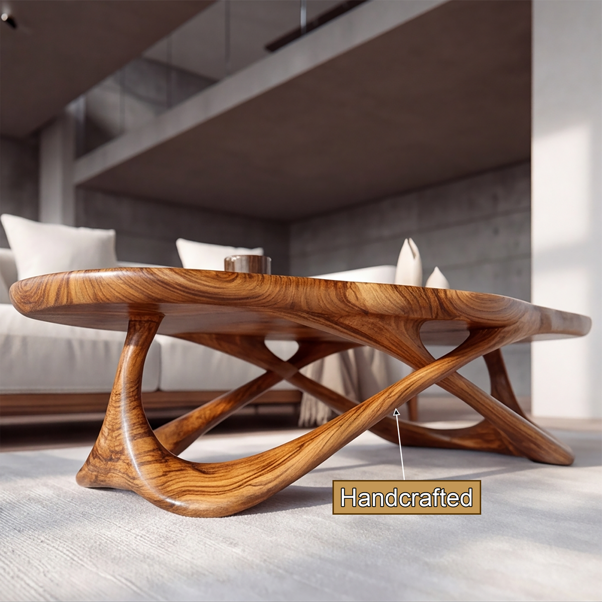 Live Edge Solid Wood Coffee Table with Interwoven Sculptural Base - view 3