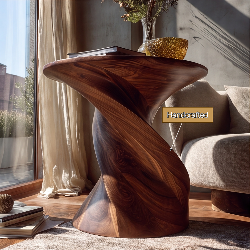 Twisted Pedestal Solid Wood Side Table with Round Top - view 3