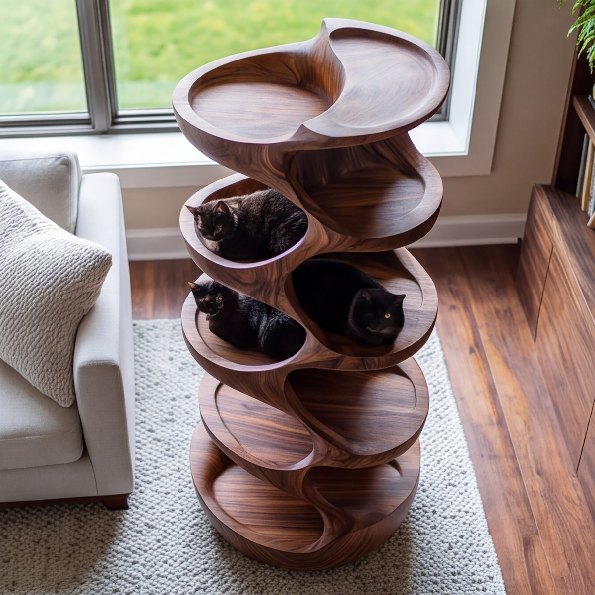Sculpted Solid Wood Cat Tree with Hollowed Perching Platforms - view 2
