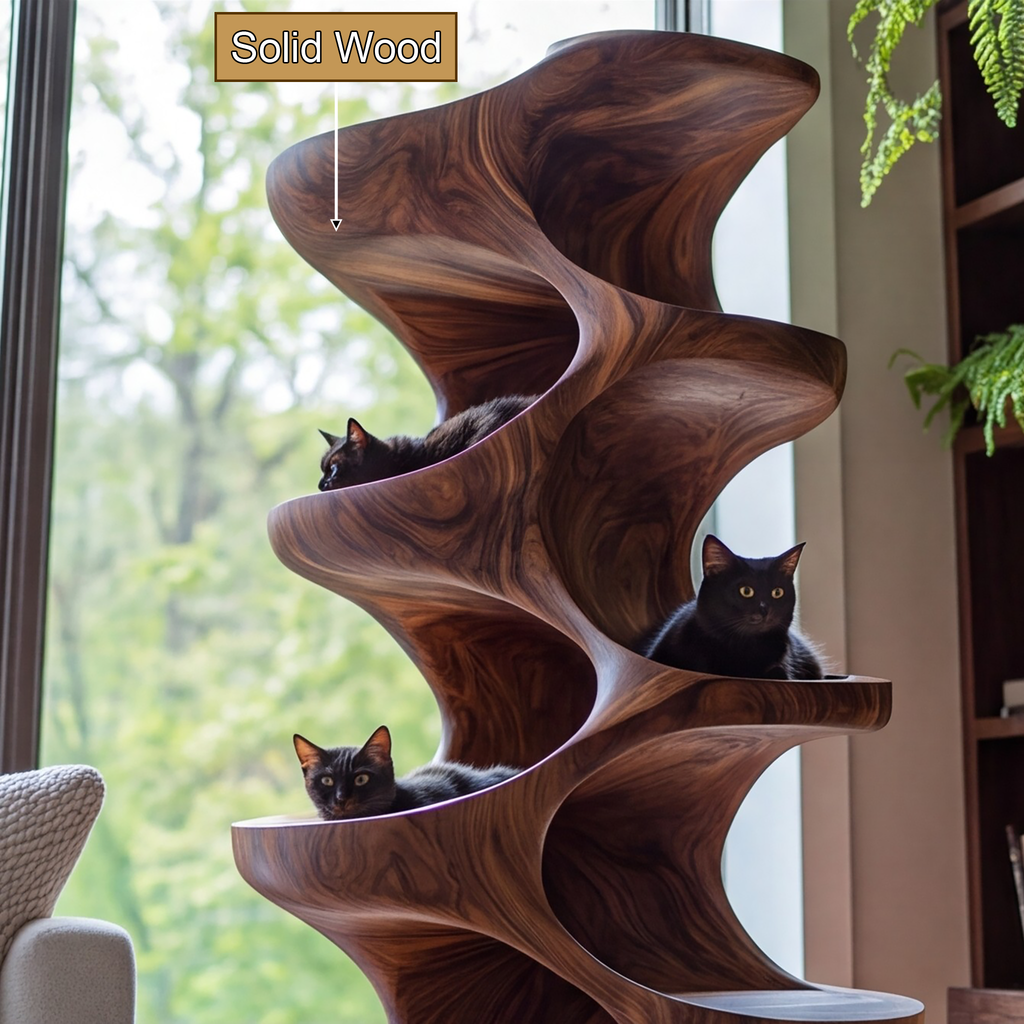 Sculpted Solid Wood Cat Tree with Hollowed Perching Platforms - view 3