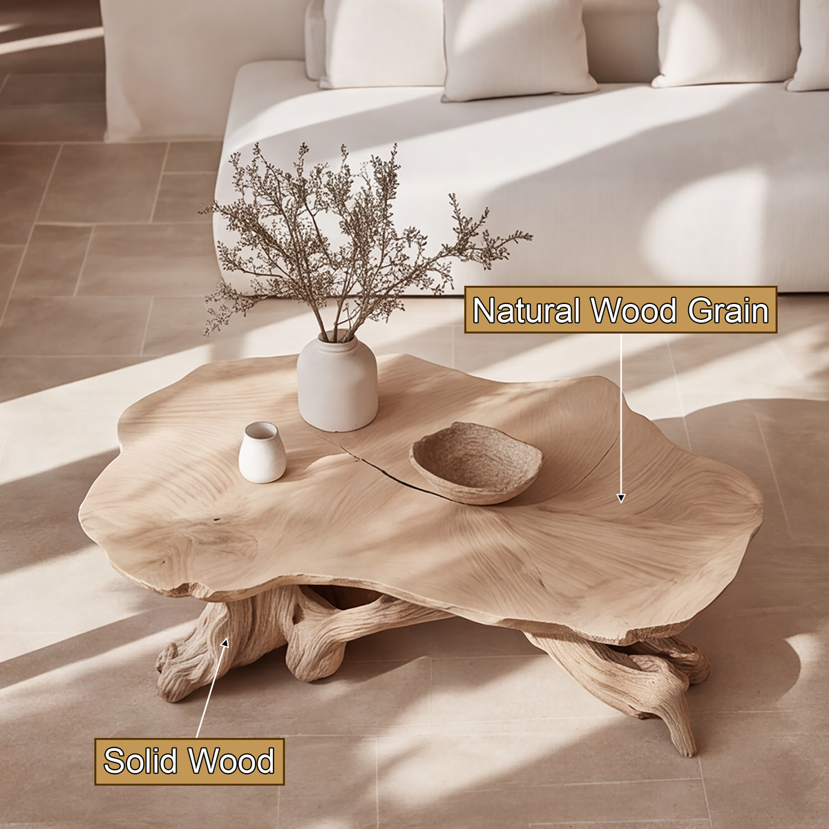 Live Edge Solid Wood Coffee Table with Root-Inspired Base - view 2