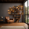 Rustic Tree Branch Bookshelf with Floral Pattern, 60 x 80 in