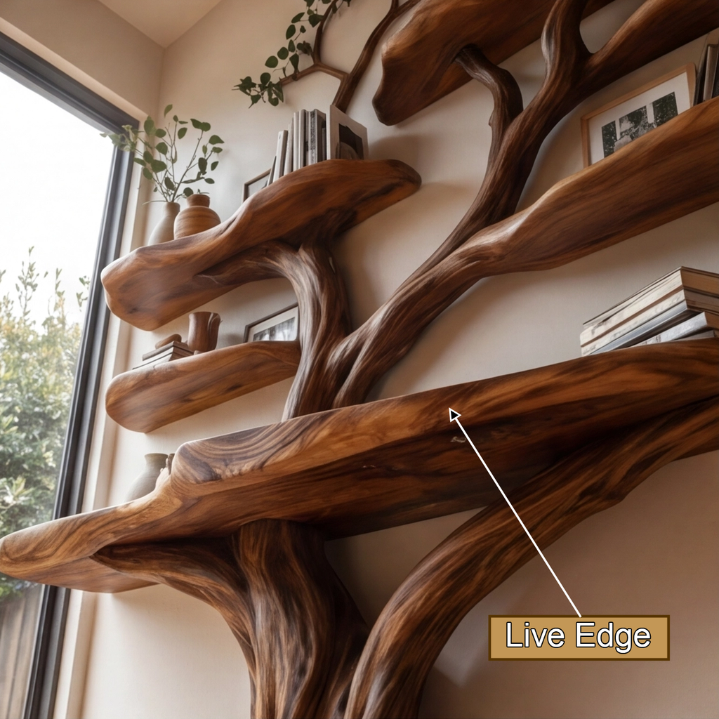 Symmetrical Tree Solid Wood Console Table with Upper Shelves - view 3