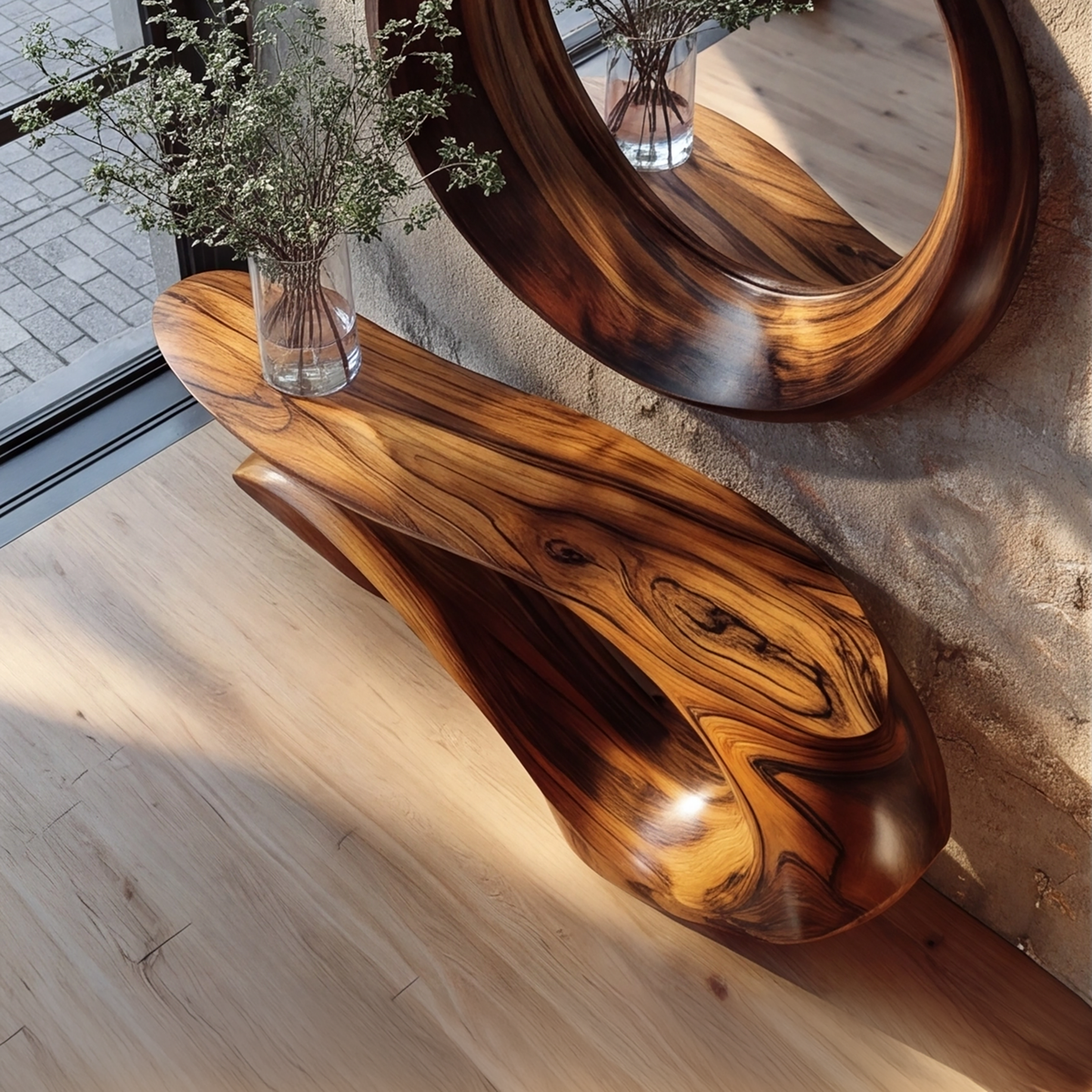 Sculpted Solid Wood Console Table with Wave Asymmetrical Base - view 2