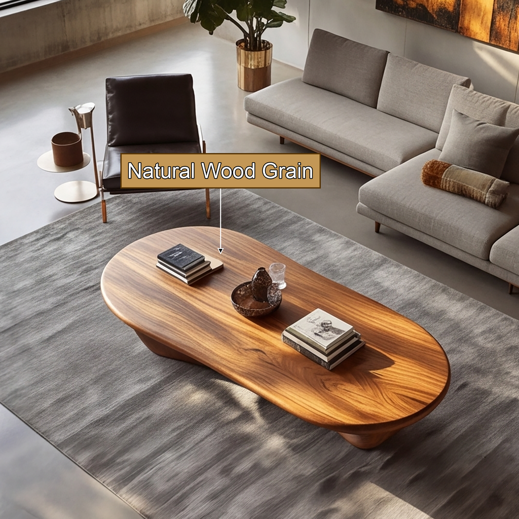 Sculpted Solid Wood Loop Base Coffee Table with Rounded Top - view 11