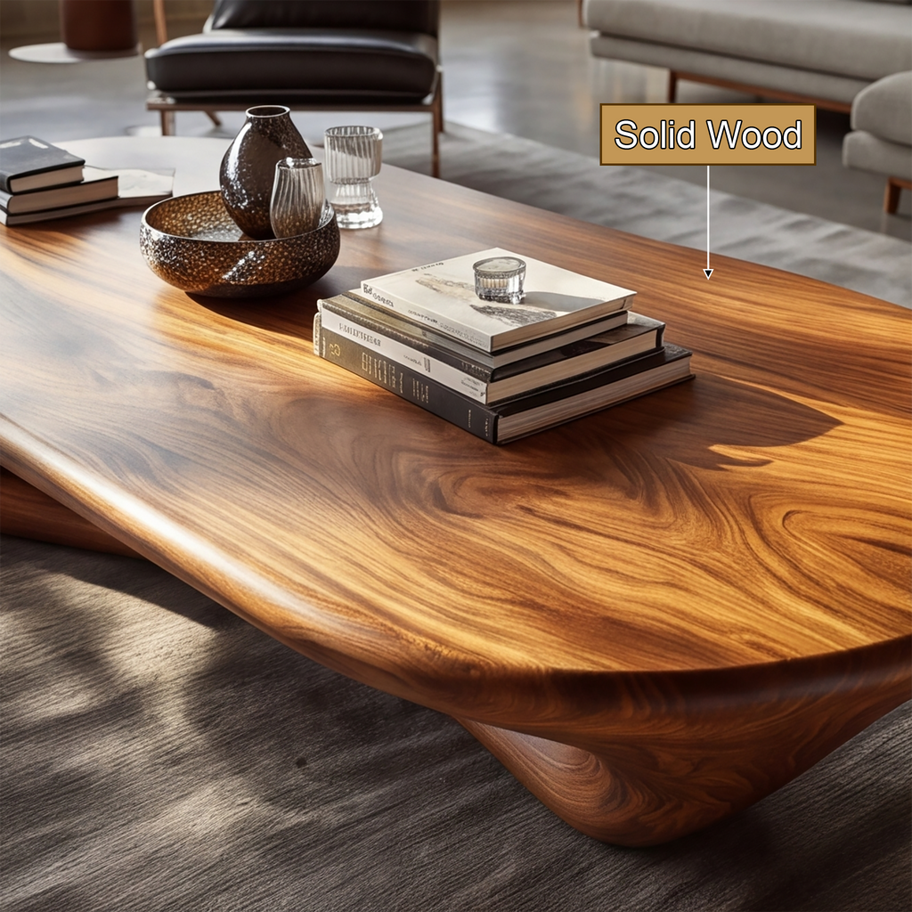 Sculpted Solid Wood Loop Base Coffee Table with Rounded Top - view 9