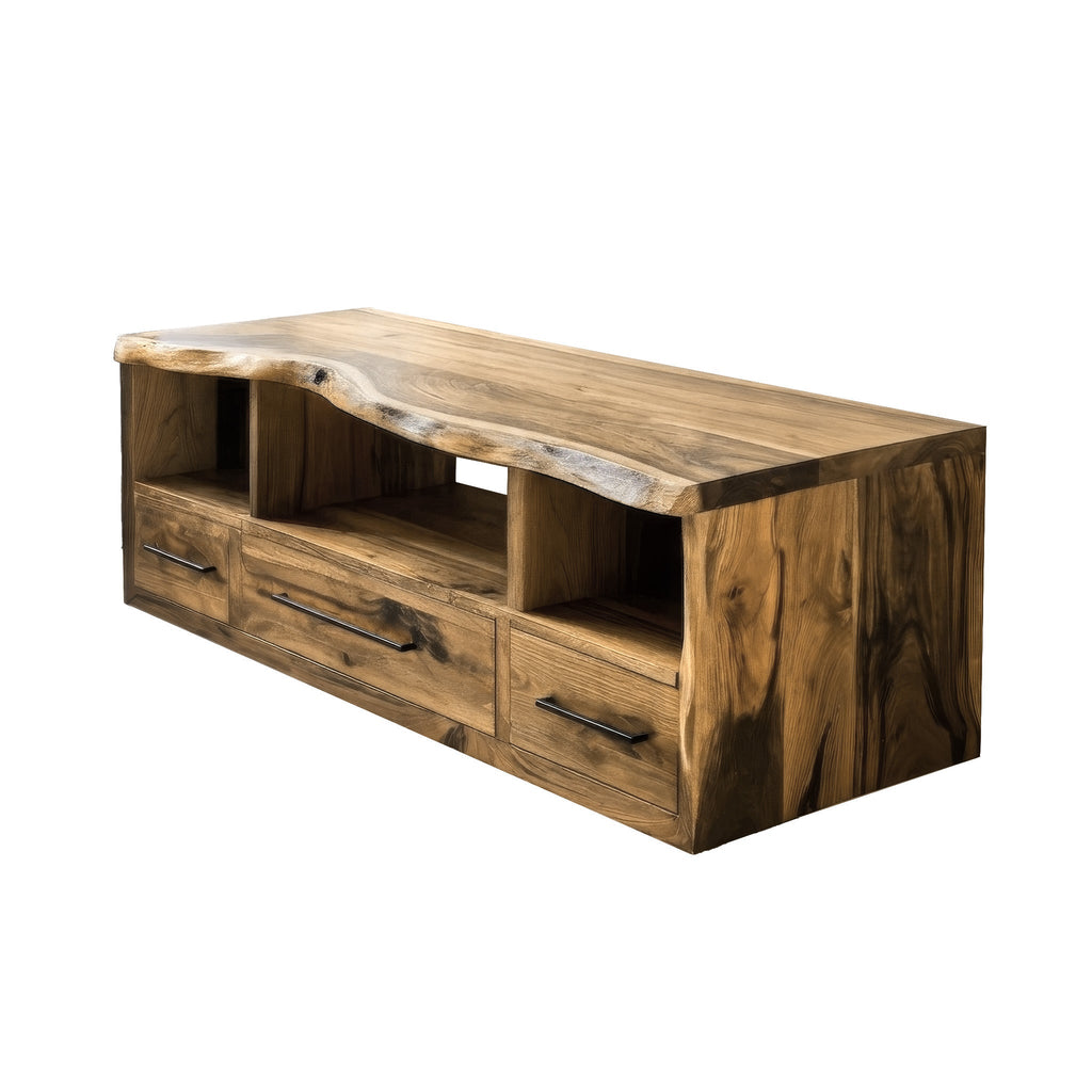 Live Edge Solid Wood Floating Bathroom Vanity with Drawers in Natural Oak finish