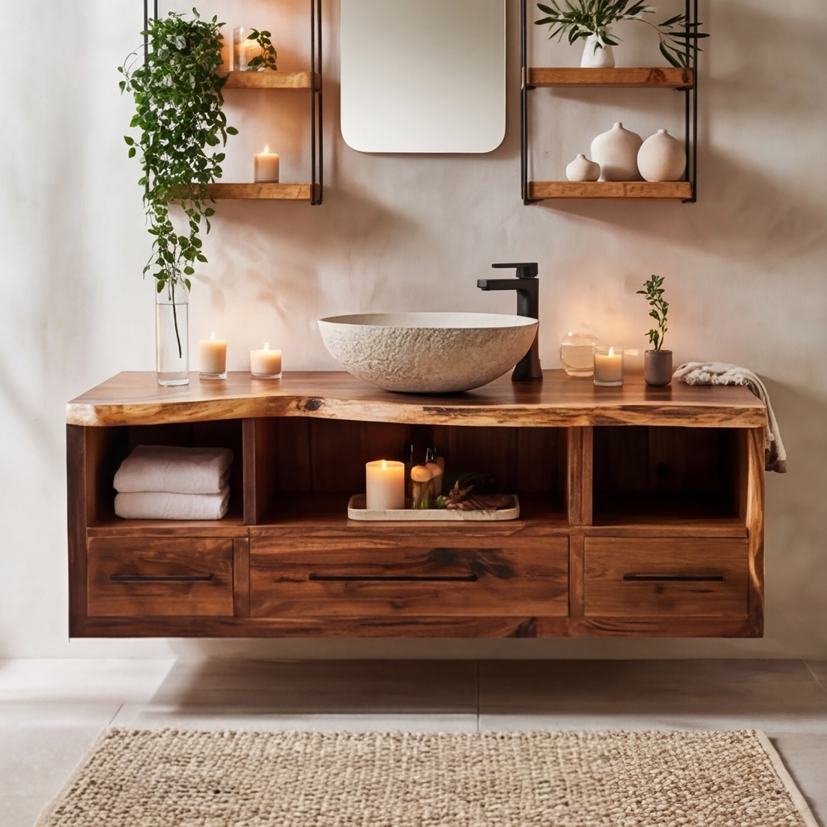 Live Edge Solid Wood Floating Bathroom Vanity with Drawers - view 2
