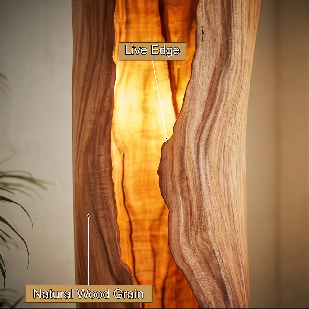 Live Edge Solid Hardwood Floor Lamp with Integrated LED Fissure - view 9