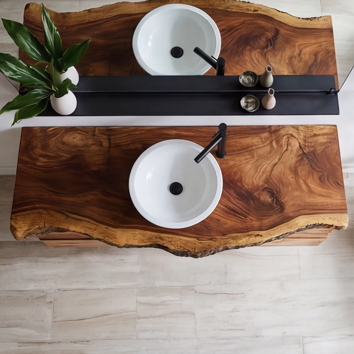 Live Edge Solid Hardwood Floating Bathroom Vanity with Drawers - view 2