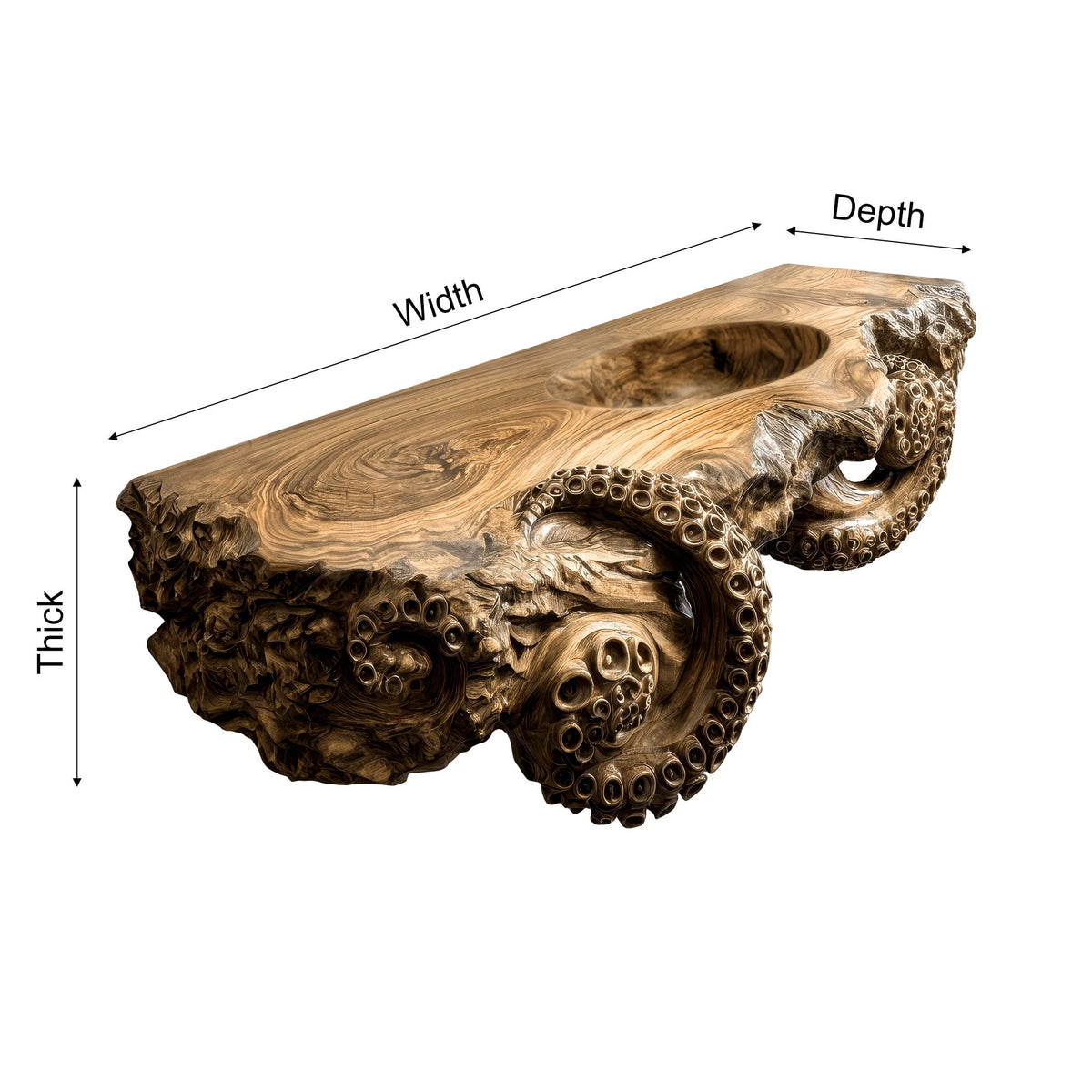 Octopus Carved Live Edge Floating Vanity with Integrated Sink - view 8