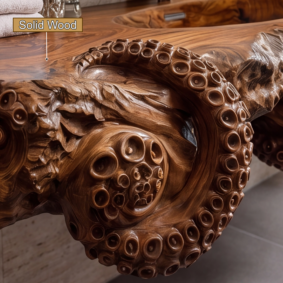 Octopus Carved Live Edge Floating Vanity with Integrated Sink - view 4