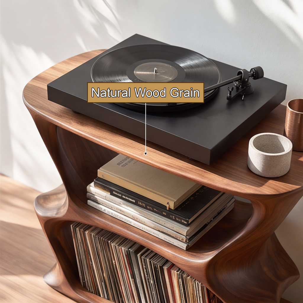 Solid Wood Open Frame Record Player Stand with Two Vinyl Cubbies - view 10