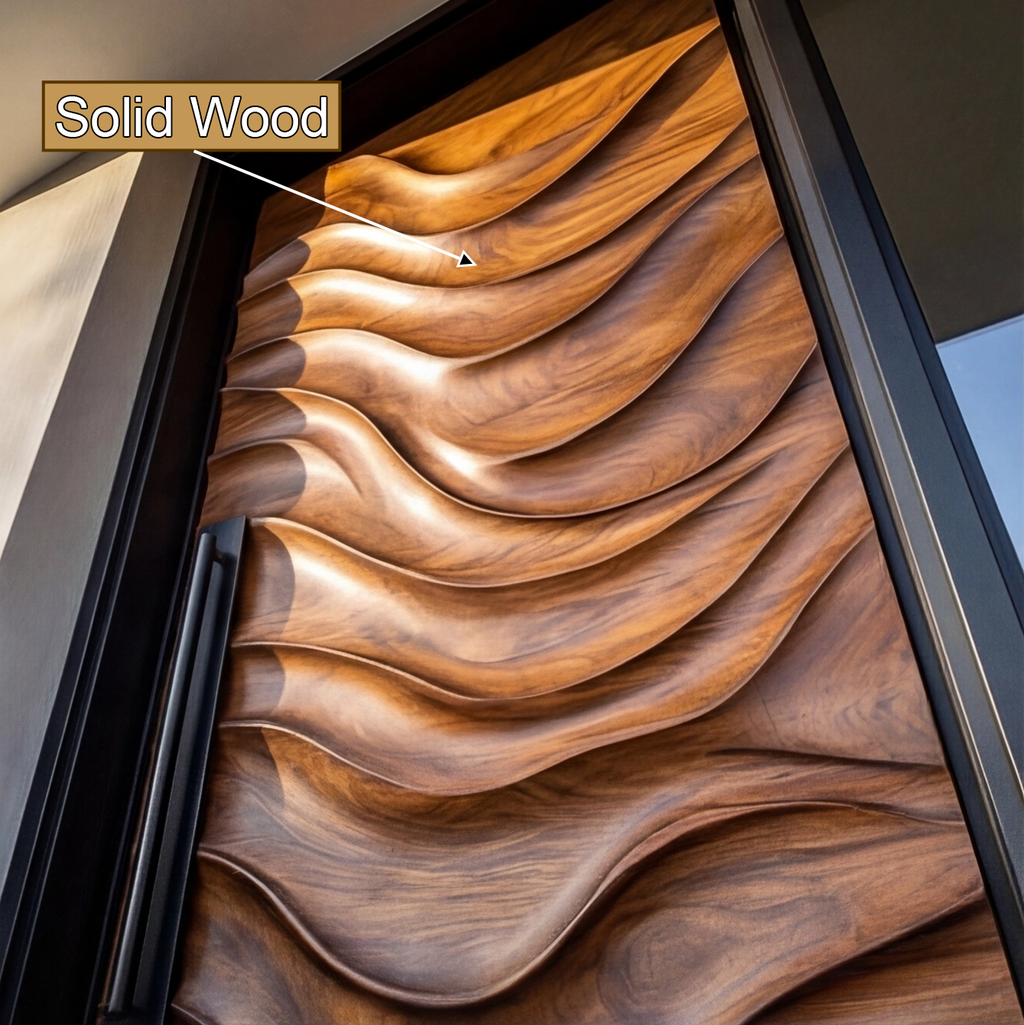 Wave-Carved Solid Wood Rectangular Single Entry Door - view 4