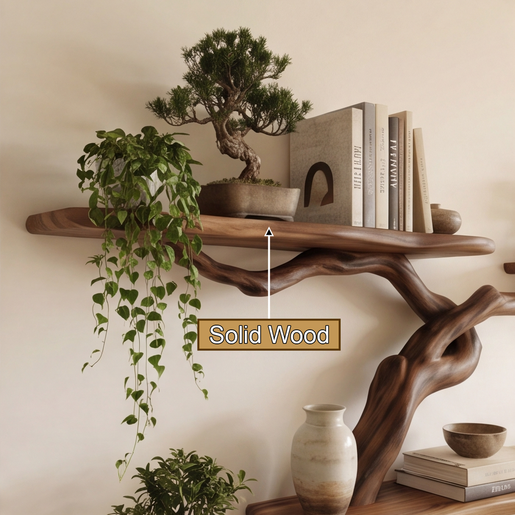 Solid Hardwood Floating Tree Bookshelf with Wide Branching Shelves - view 9