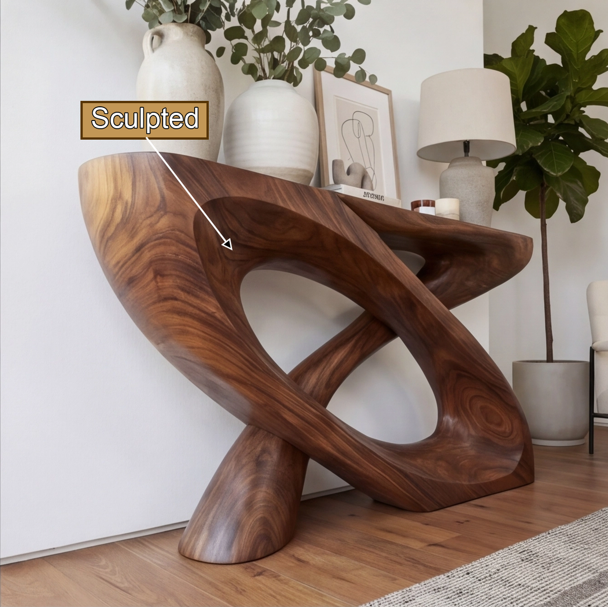 Sculpted Solid Hardwood Console Table with Looped Pedestal Base - view 10
