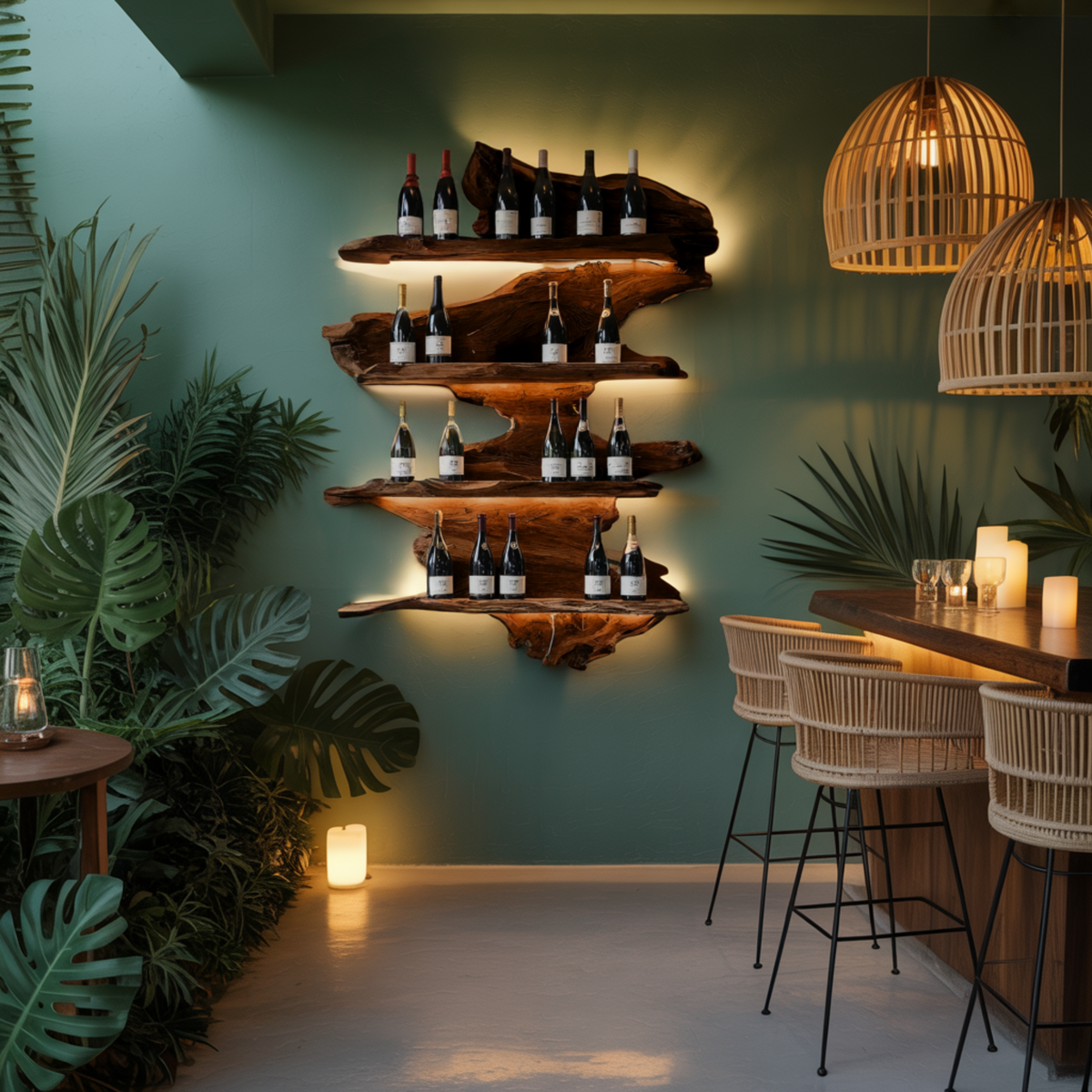 Live Edge Floating Wine Rack with Stacked Solid Slab Tiers - view 4