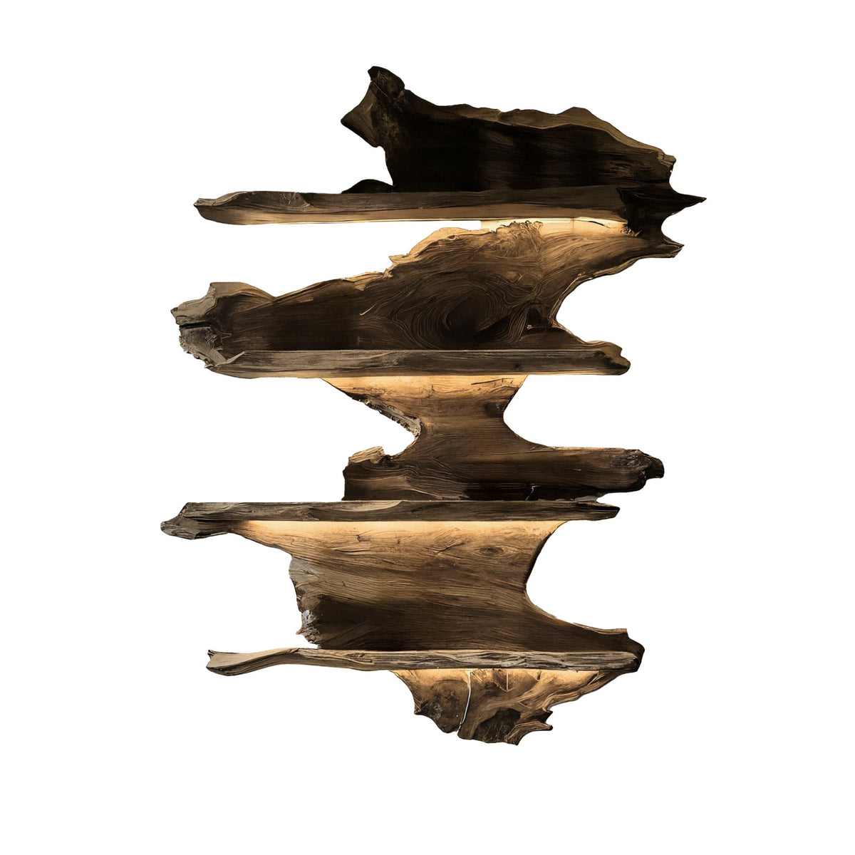 Live Edge Floating Wine Rack with Stacked Solid Slab Tiers in Natural Oak finish