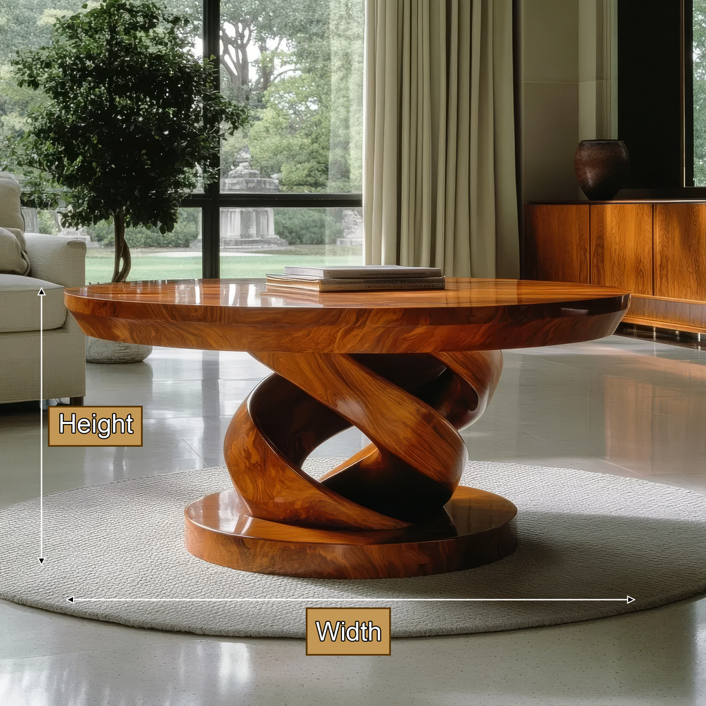 Round Solid Wood Coffee Table with Twisted Pedestal Base - view 8