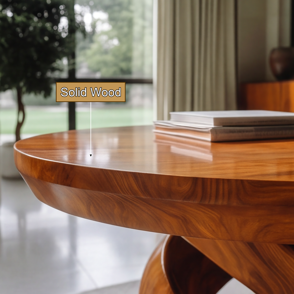 Round Solid Wood Coffee Table with Twisted Pedestal Base - view 11