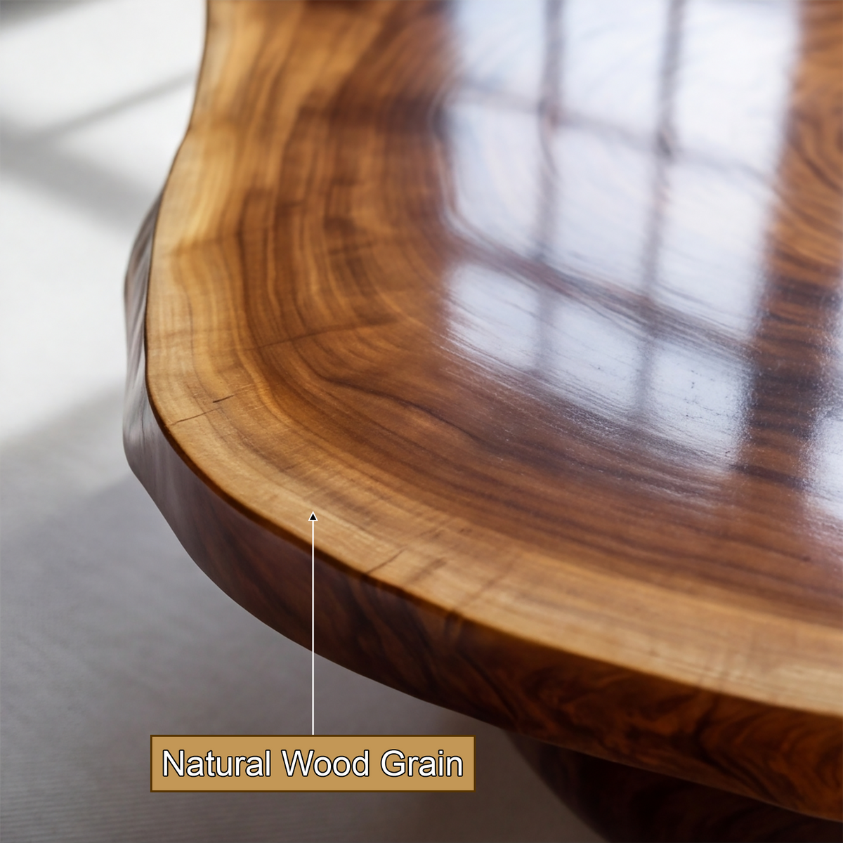 Live Edge Solid Wood Coffee Table with Flowing Pedestal Base - view 11