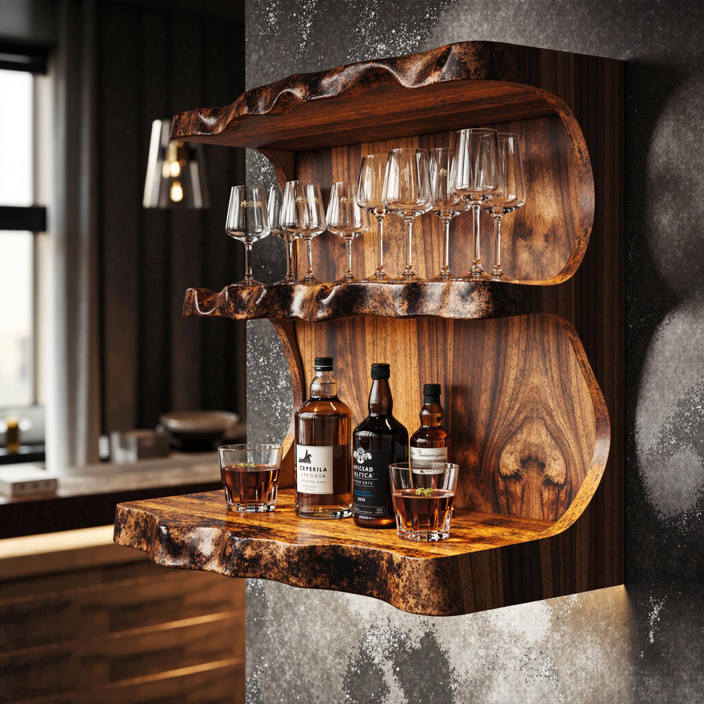 Reclaimed Tamarind Wood Floating Wine Bar Shelf