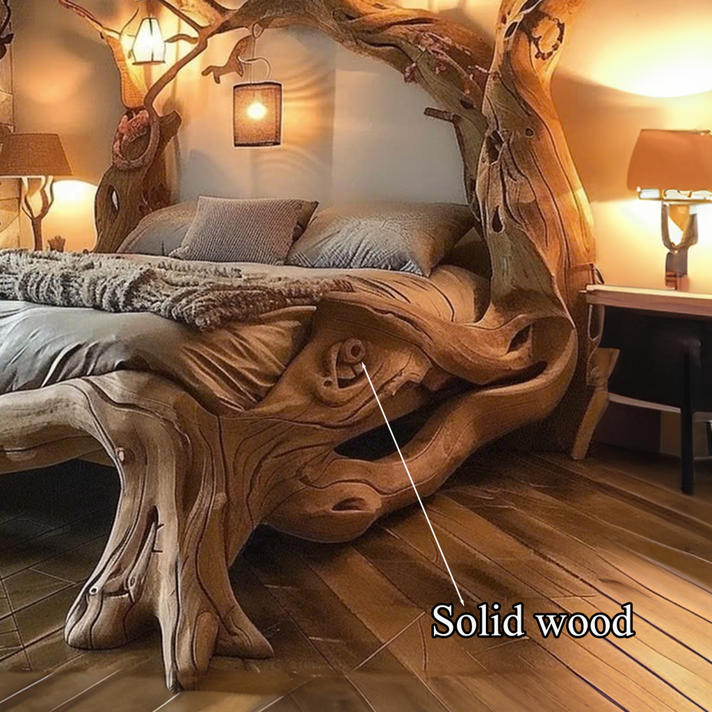 Rustic Solid Wood Bed Frame with Curved Lines, Queen or King - view 6