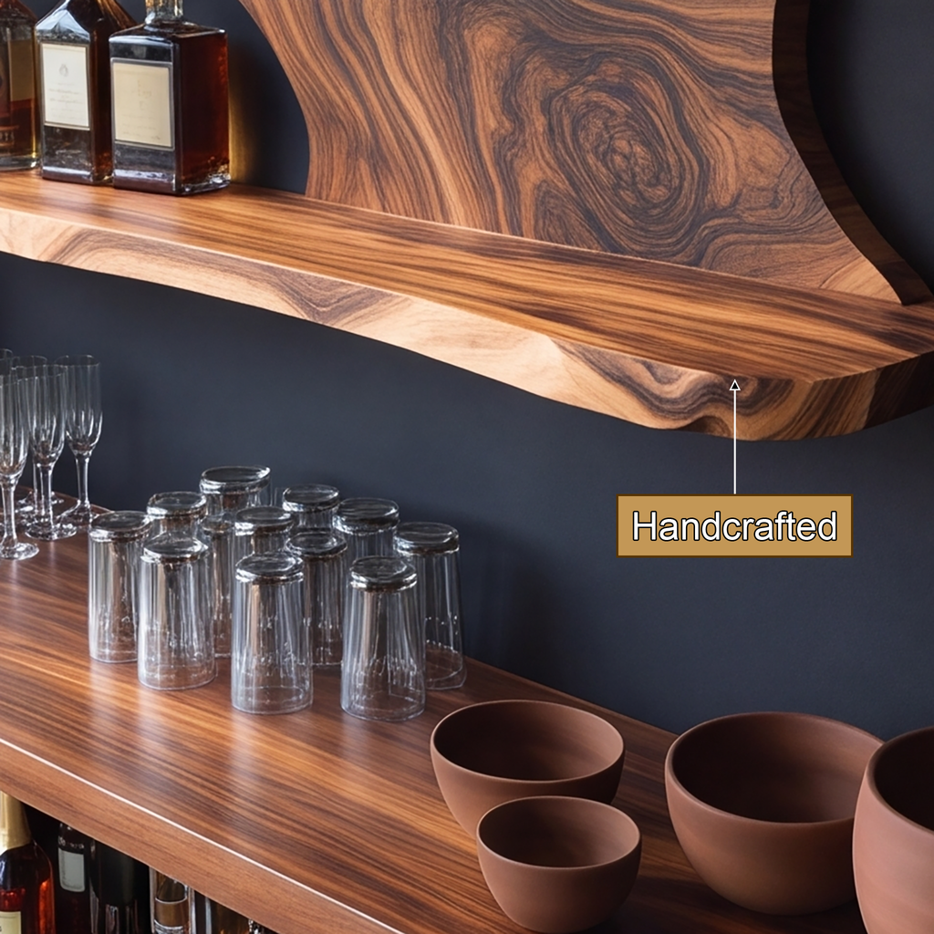 Live Edge Slab Floating Wine Shelf with Two Oversized Ledges - view 9