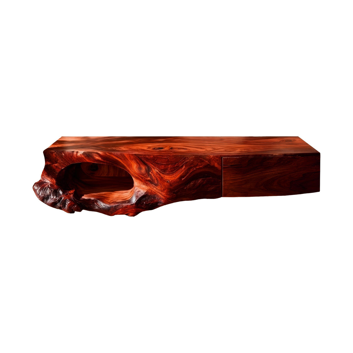 Live Edge Solid Hardwood Floating Bathroom Vanity with Drawer in Mahogany finish